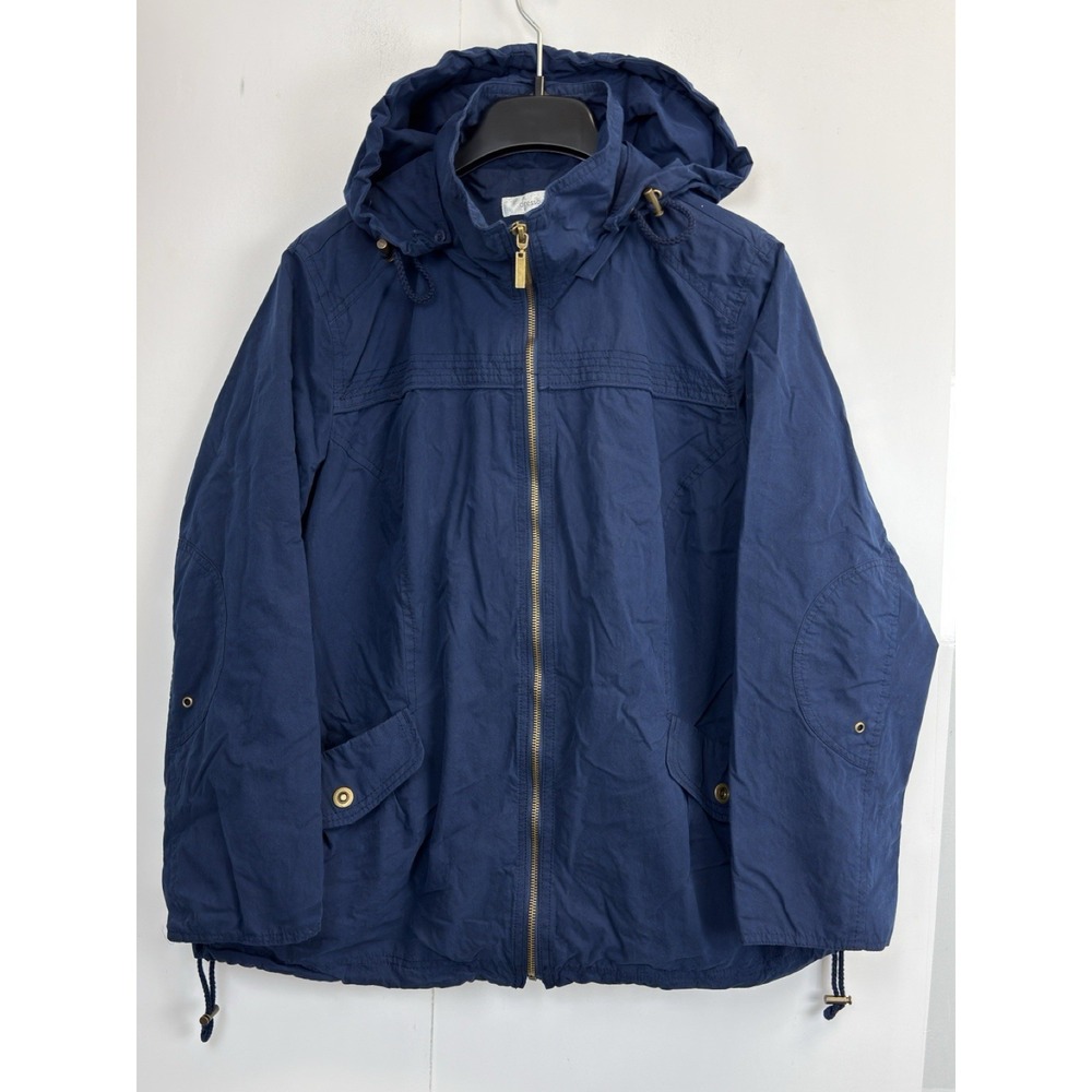 Dressbarn Women's 14/16 Hooded Jacket Zip‎ Front Lined Navy Blue Cotton Blend